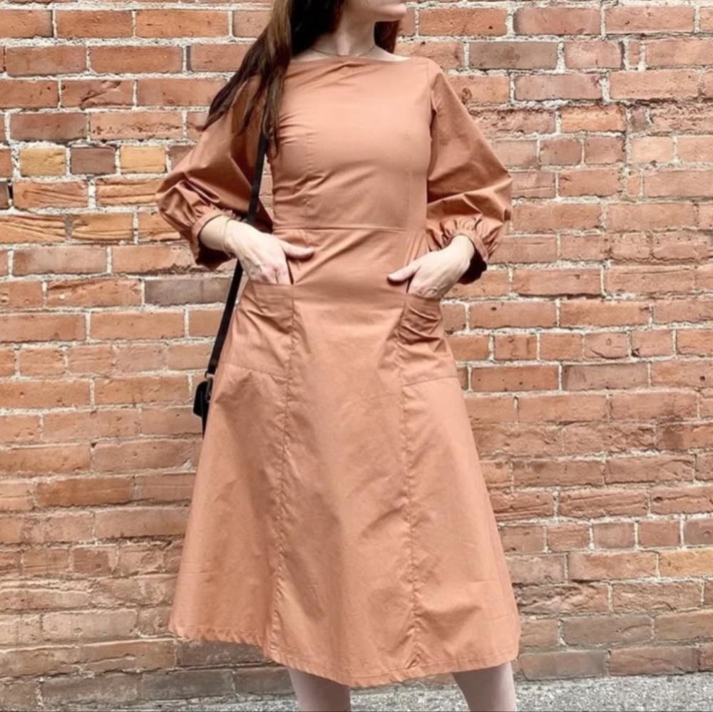 Soft Orange/Brown Long Sleeve Dress